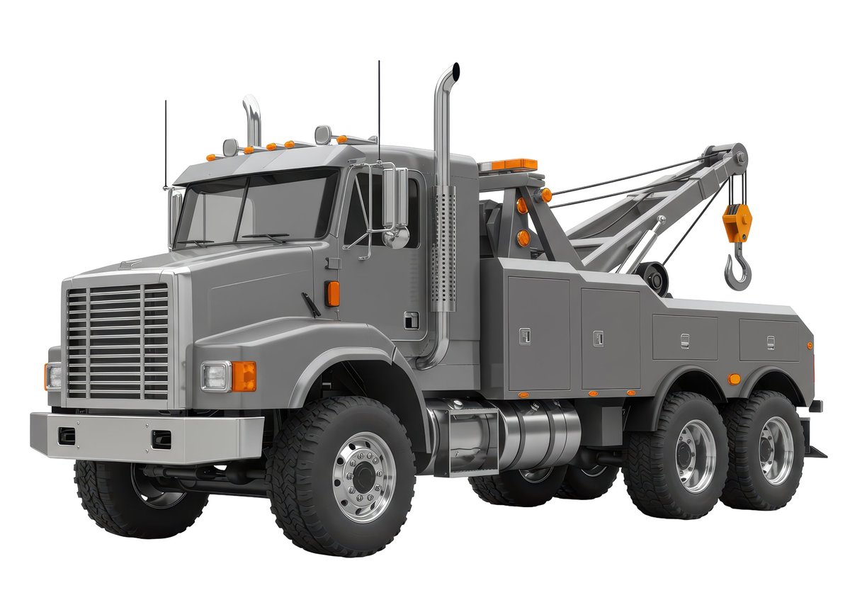 Recovery truck with crane and hook ready to assist